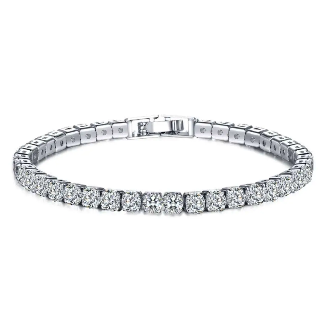 Full Diamond Zircon Couple Bracelet Silver White — feature 7