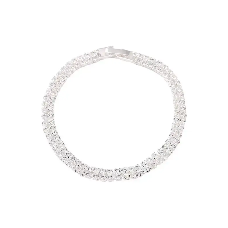Full Diamond Zircon Couple Bracelet Silver White