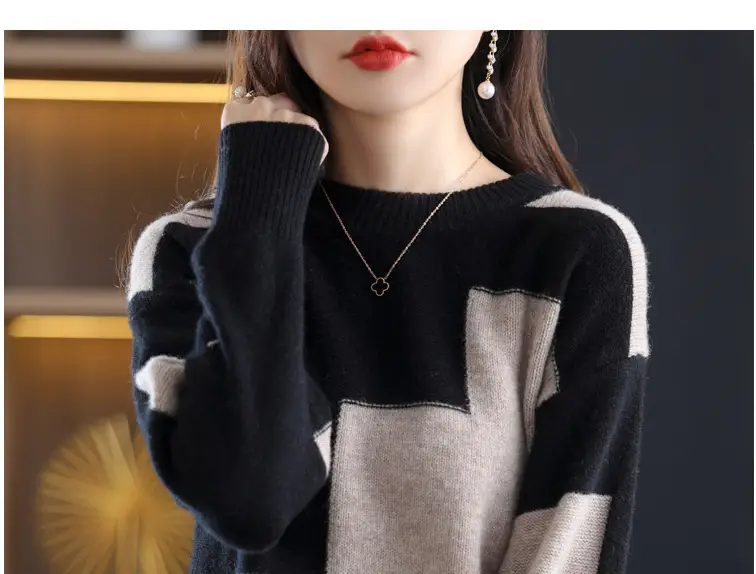 Plus Size Black White Color Block Knitwear Top — feature 10