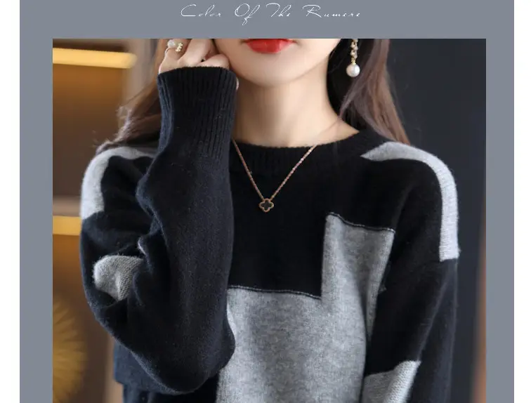 Plus Size Black White Color Block Knitwear Top — feature 12