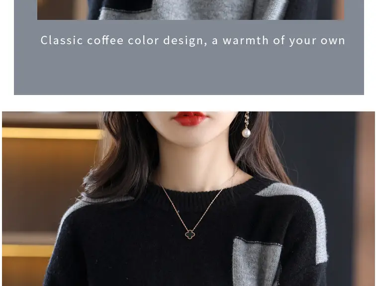 Plus Size Black White Color Block Knitwear Top — feature 13