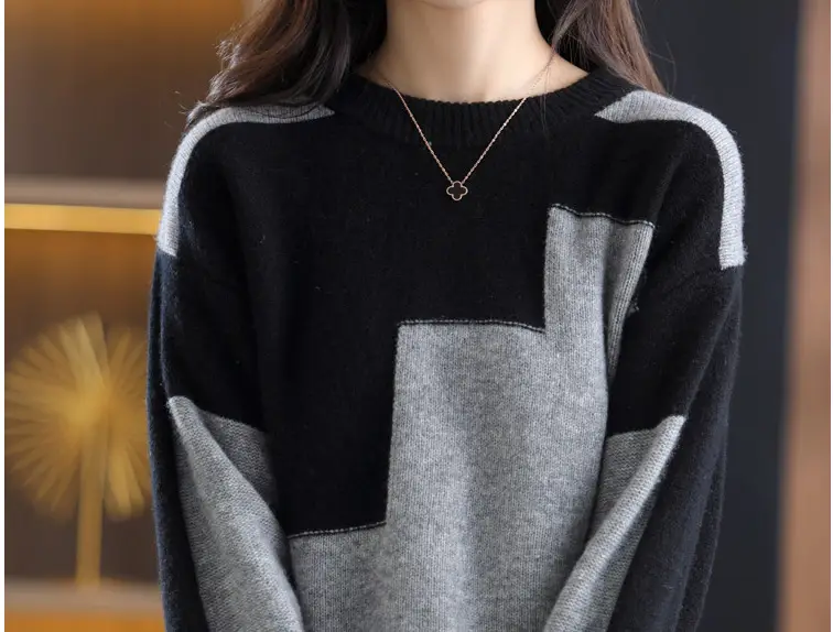 Plus Size Black White Color Block Knitwear Top — feature 16