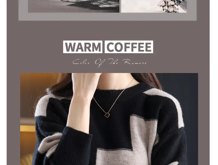 Plus Size Black White Color Block Knitwear Top — feature 17