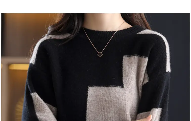 Plus Size Black White Color Block Knitwear Top — feature 21