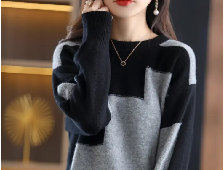 Plus Size Black White Color Block Knitwear Top — feature 5