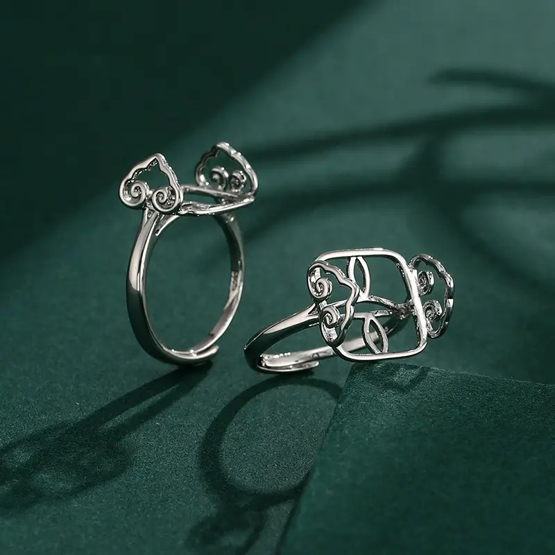 Chinese Style Xiangyun Ring Empty Holder 14mm White Gold - Image 14