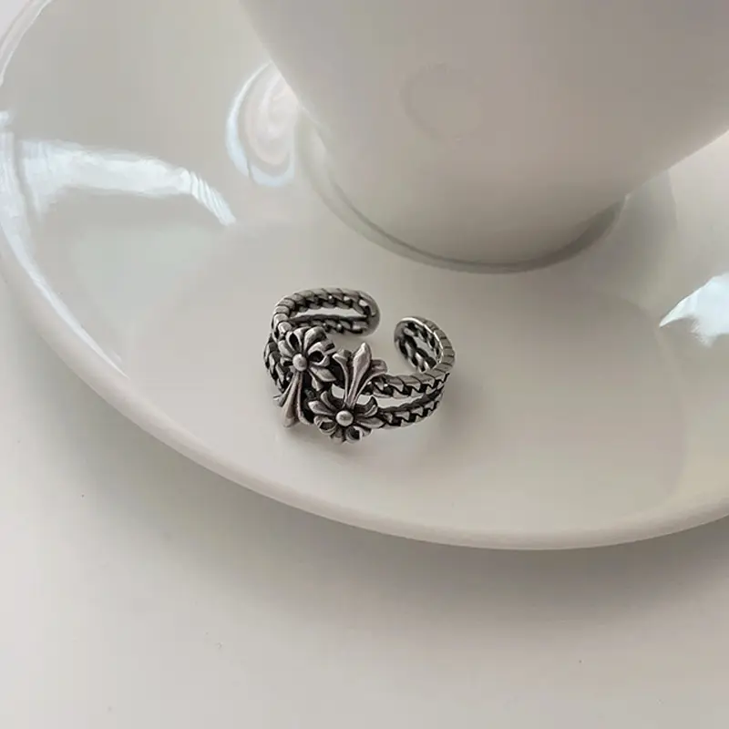 Lanzhi 925 Silver Ring Double Layered Cross Personalized Hip-Hop Jewelry Retro Cross-Border Ring Non-Fading Niche — feature 10