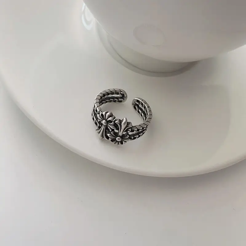 Lanzhi 925 Silver Ring Double Layered Cross Personalized Hip-Hop Jewelry Retro Cross-Border Ring Non-Fading Niche — feature 11