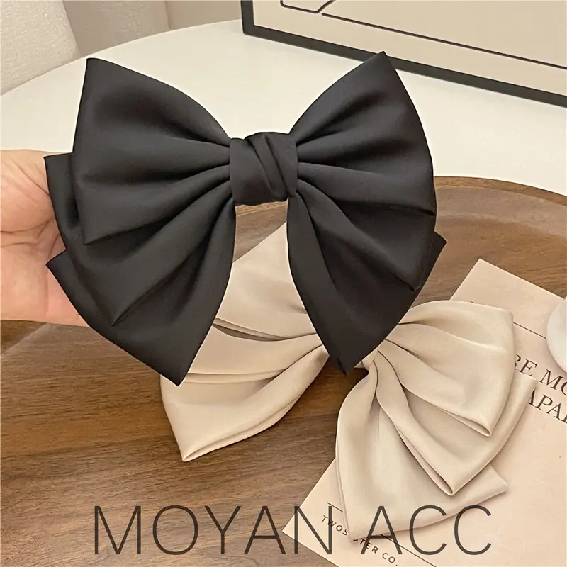 Black & Beige French Bow Hairpins for Women