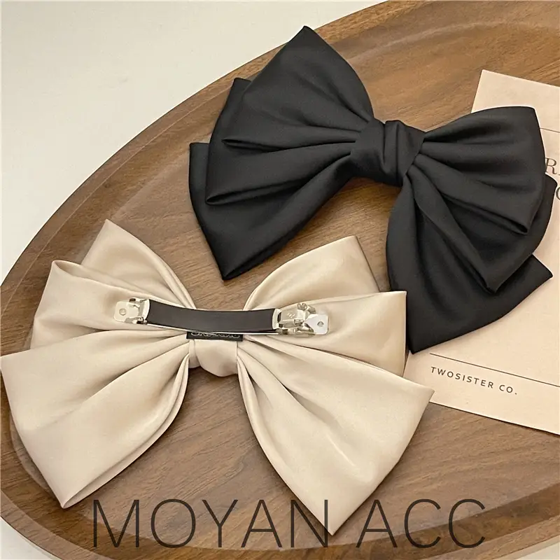 Black & Beige French Bow Hairpins for Women