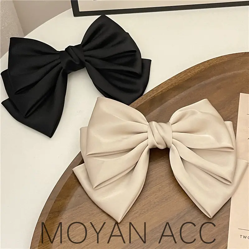 Black & Beige French Bow Hairpins for Women