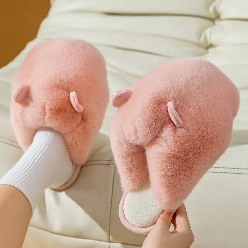 New Postpartum Shoes for Women in Autumn and Winter 2024 Furry Indoor Home Non-Slip Warm Thick-Soled Cotton Slippers for Women Spring & Fall