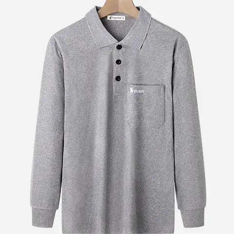 Double-sided Velvet Long Sleeve Polo Shirt Grey - Image 2