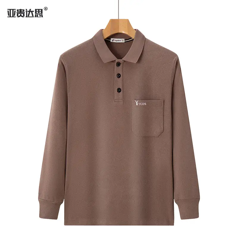 Double-sided Velvet Long Sleeve Polo Shirt Grey - Image 4