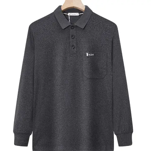 Double-sided Velvet Long Sleeve Polo Shirt Grey - Image 5
