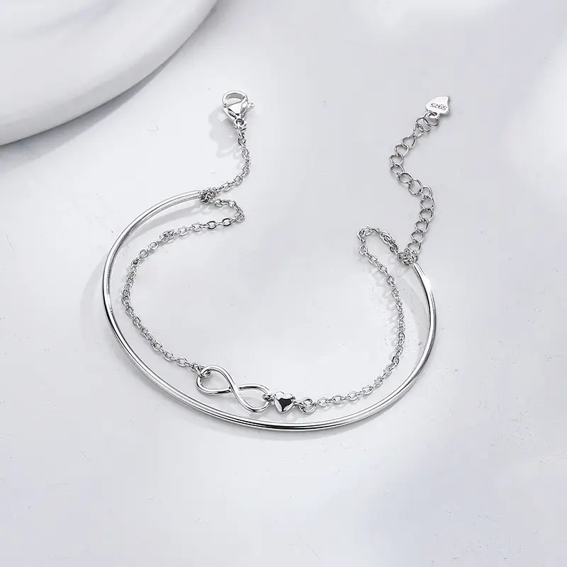 Eternal Love Mobius Ring Double Layer Bracelet Silver - Image 3