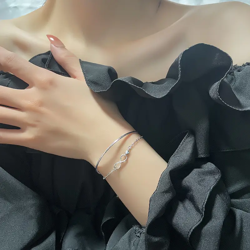 Eternal Love Mobius Ring Double Layer Bracelet Silver - Image 5