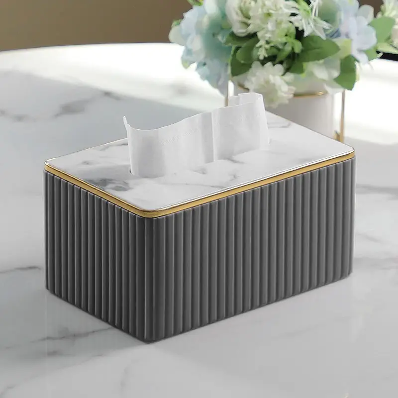 Luxury Marble Top Paper Box with Gold Trim - Image 2