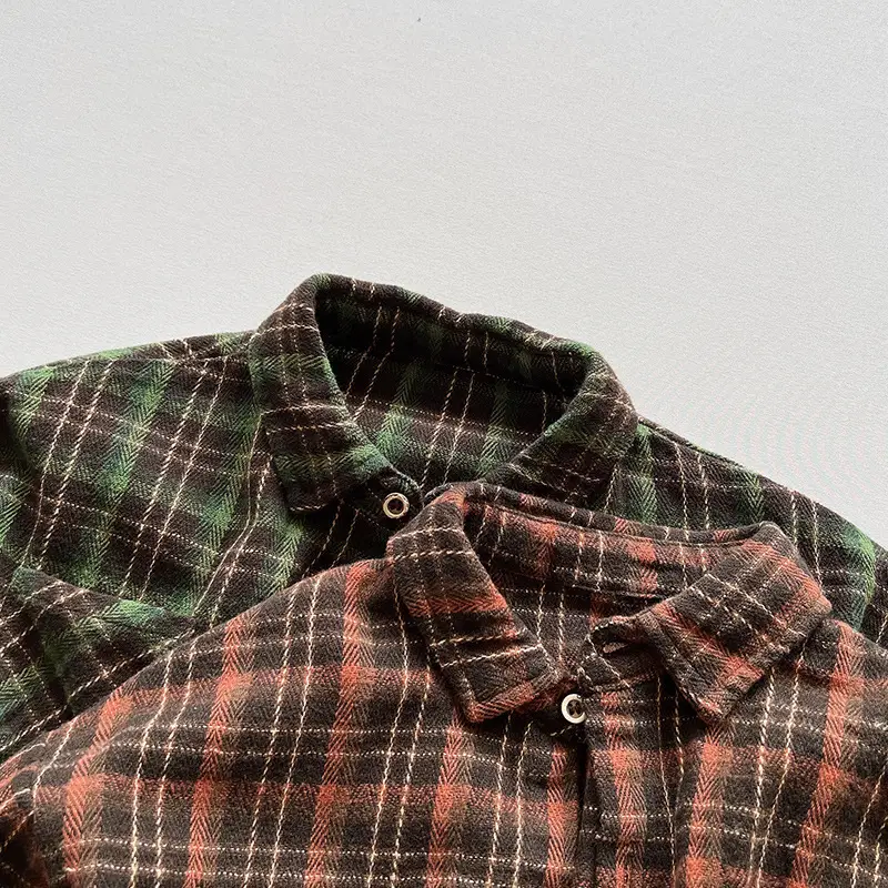 Kids Plaid Long Sleeve Shirt Set Brown Pants - Image 6