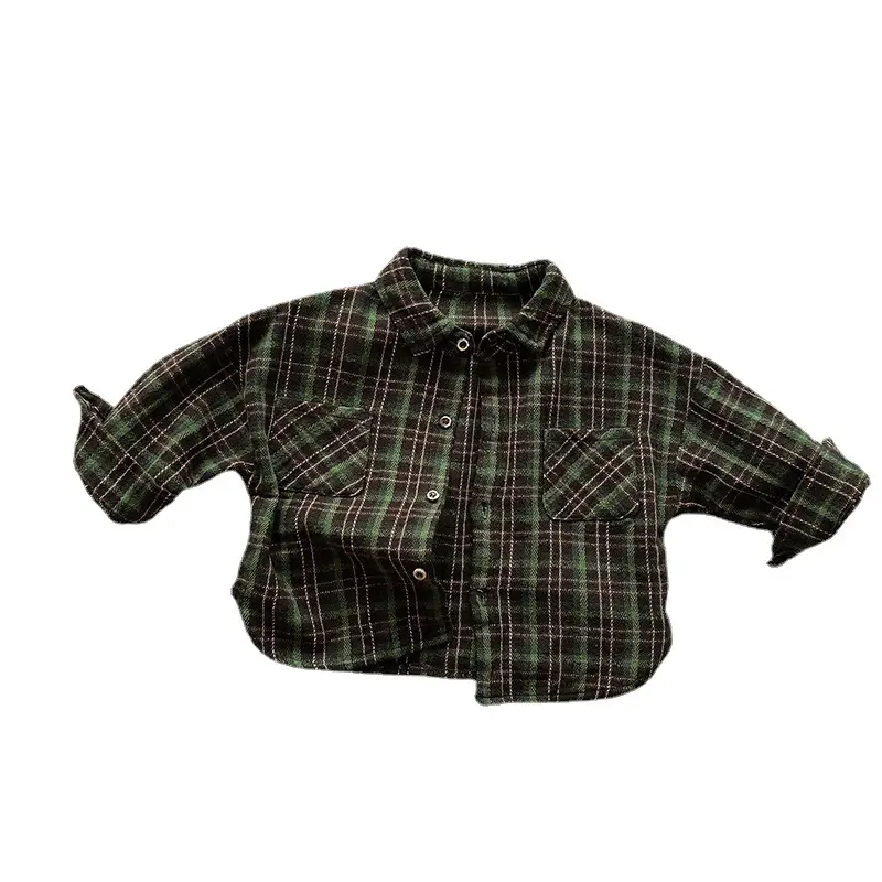 Kids Plaid Long Sleeve Shirt Set Brown Pants - Image 7