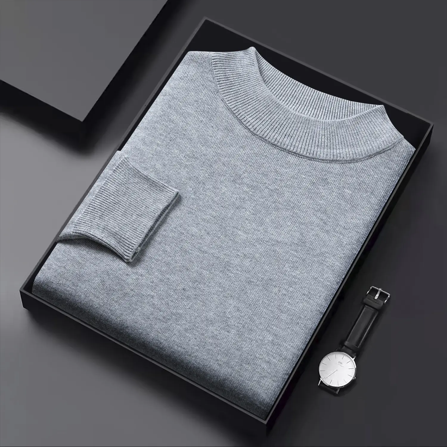 Men's Black Half Turtle Neck Sweater Base Shirt - Image 2
