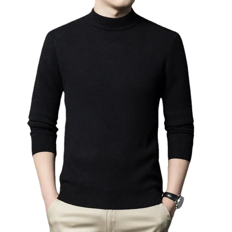 Men's Black Half Turtle Neck Sweater Base Shirt - Image 8