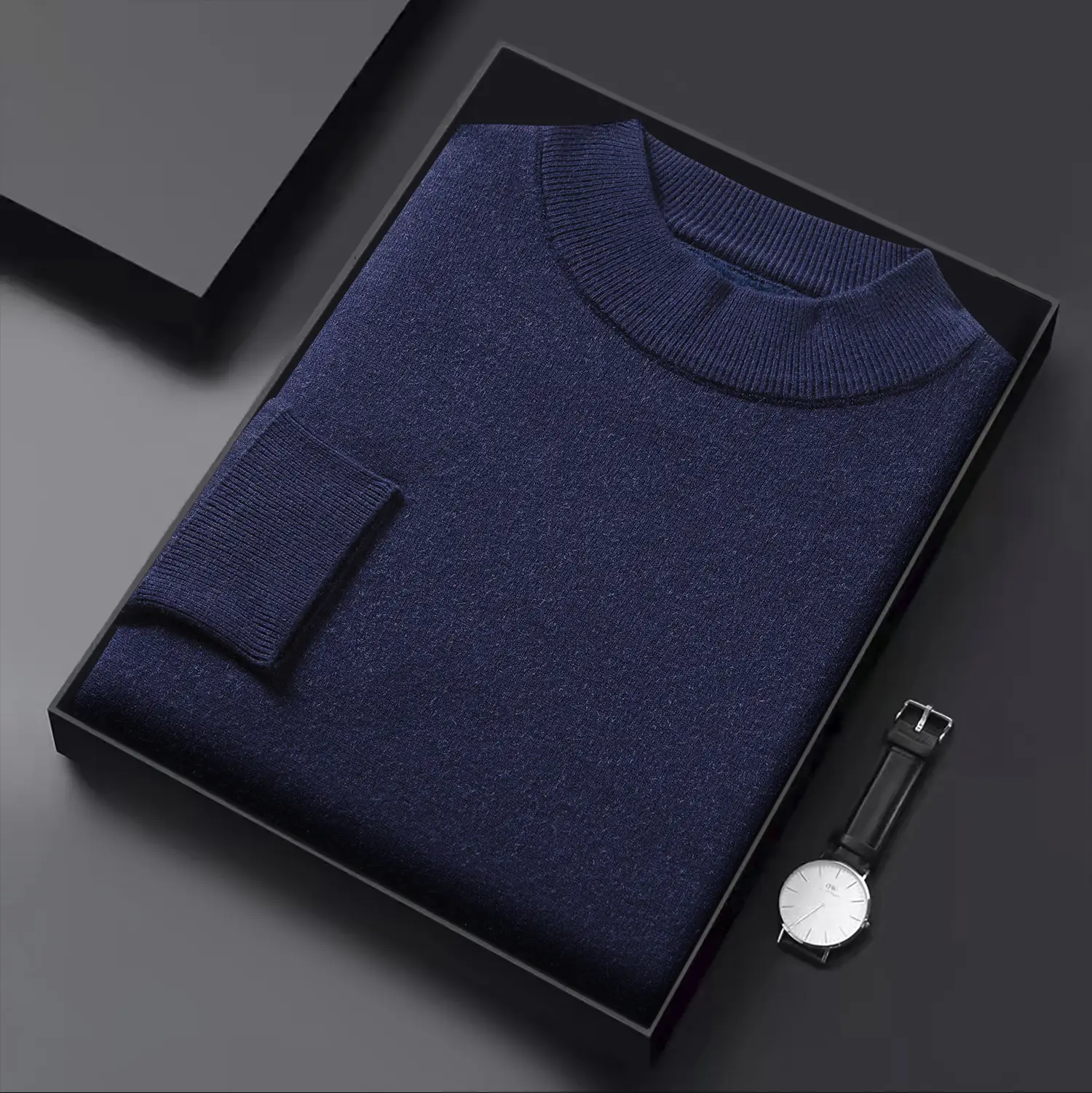 Men's Black Half Turtle Neck Sweater Base Shirt — feature 20