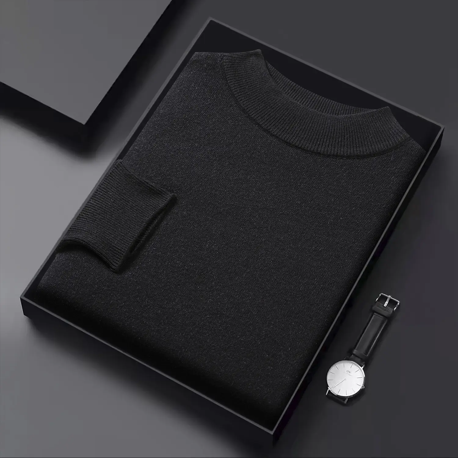 Men's Black Half Turtle Neck Sweater Base Shirt — feature 21