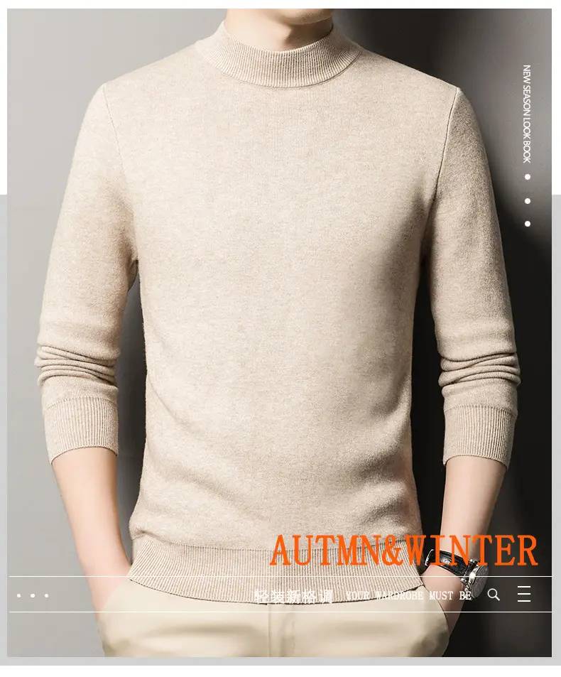 Men's Black Half Turtle Neck Sweater Base Shirt — feature 25