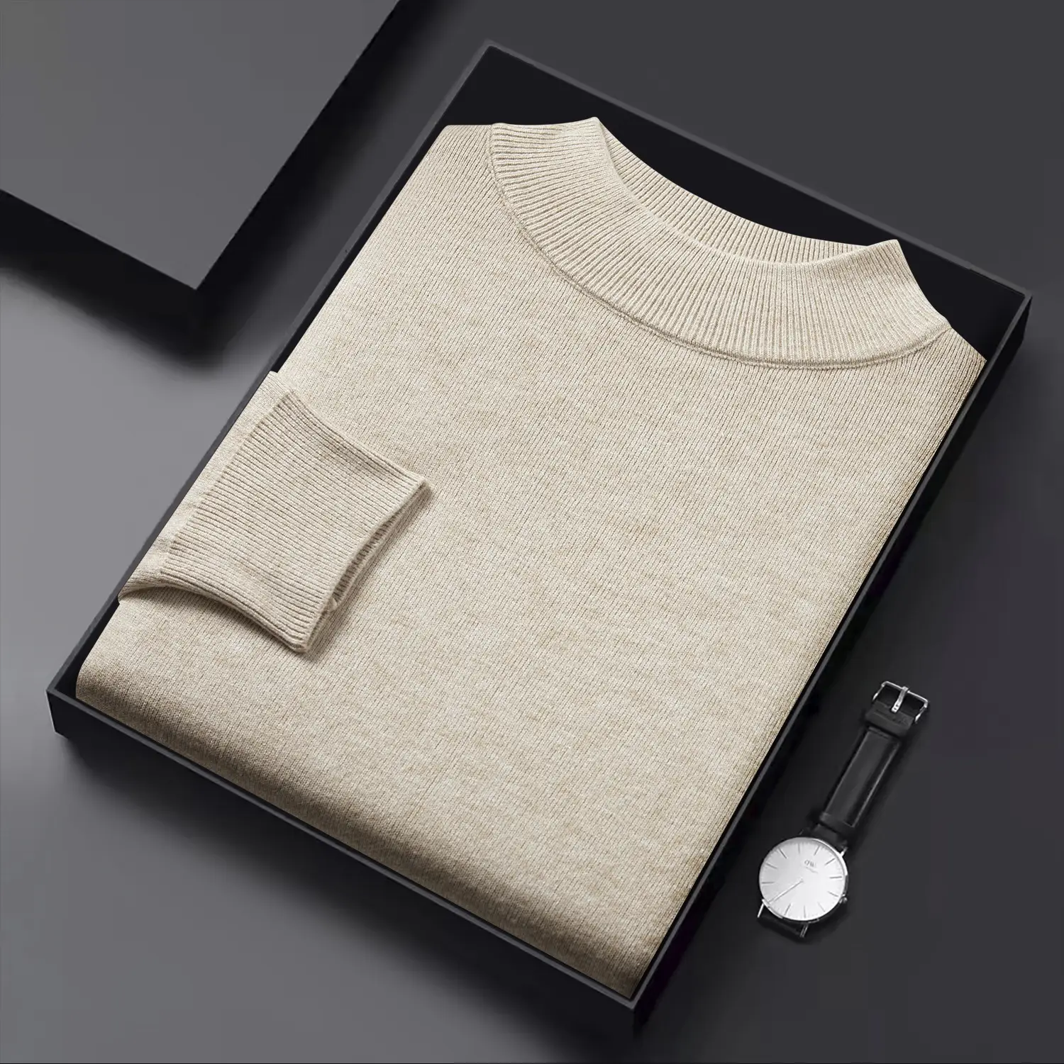 Men's Black Half Turtle Neck Sweater Base Shirt - Image 4