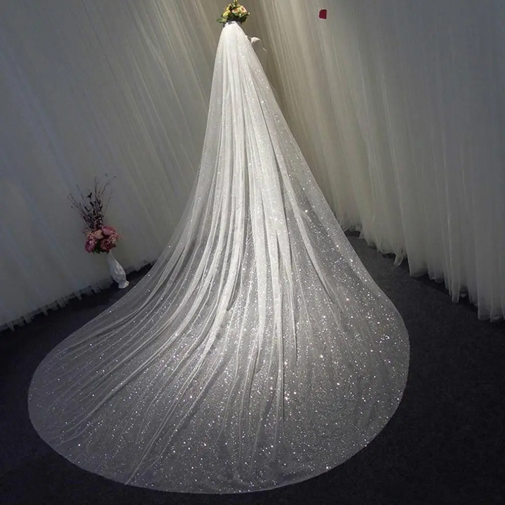 Silver Sequin Lace Veil Headdress for Long Wedding Dress — feature 2