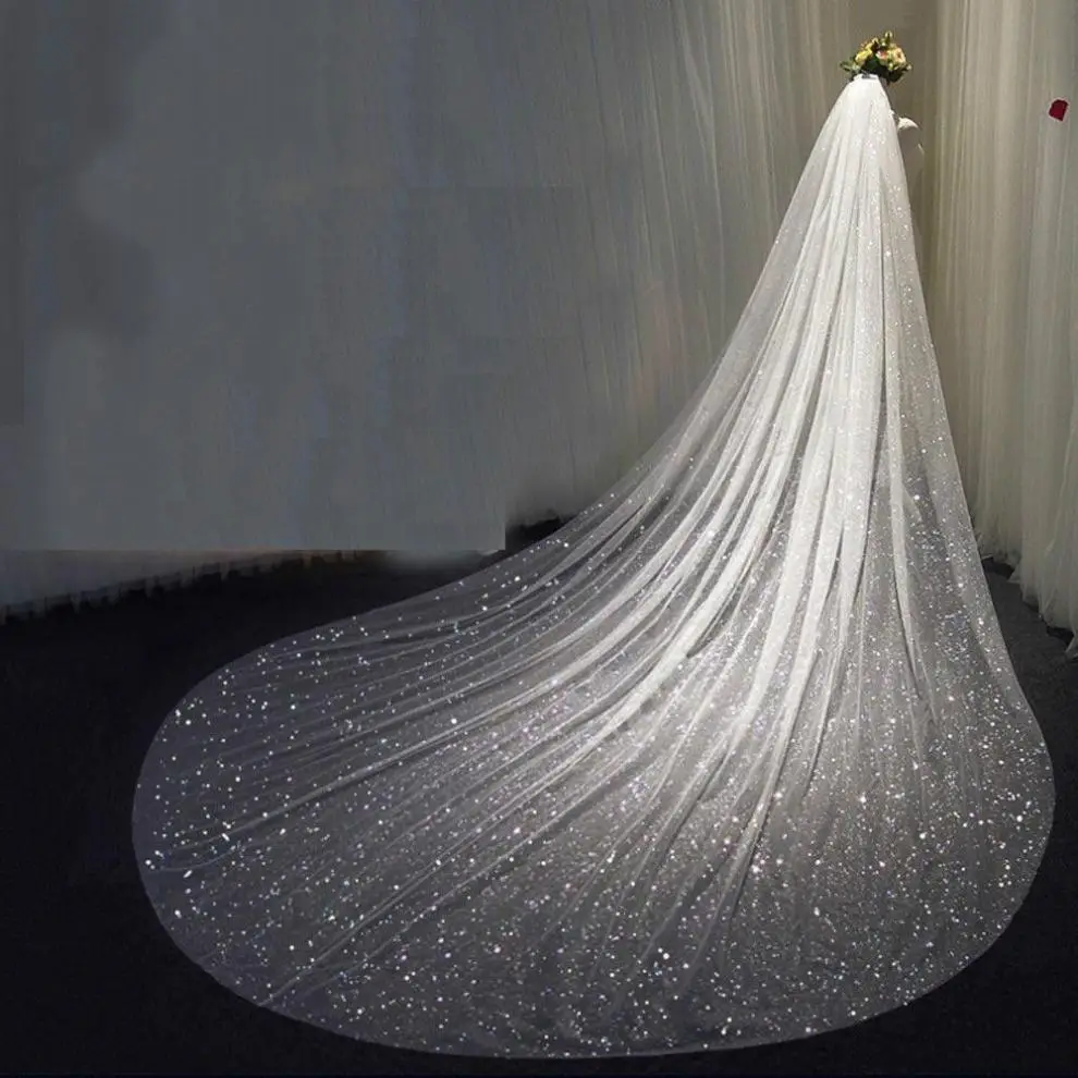Silver Sequin Lace Veil Headdress for Long Wedding Dress — feature 3