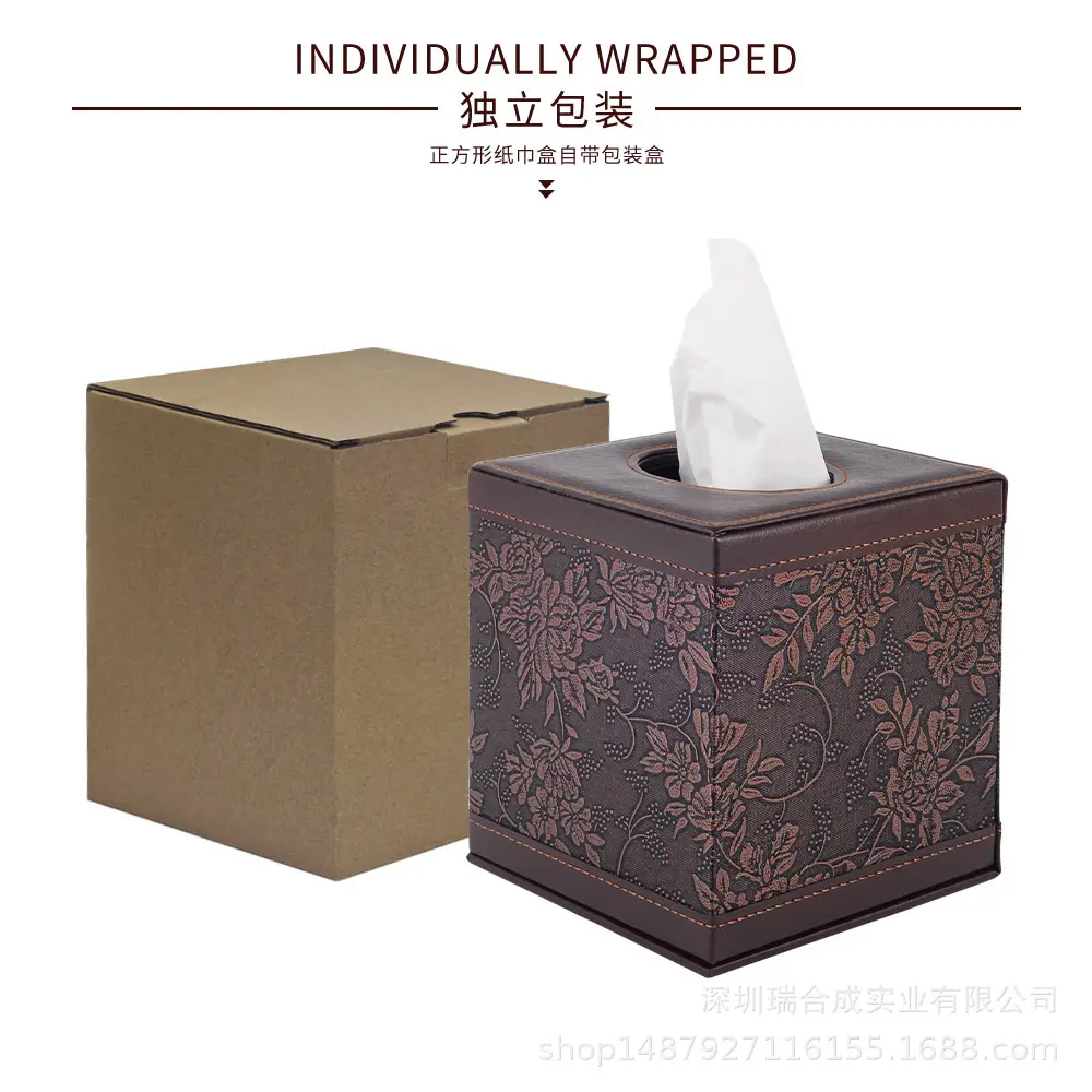 Square Heated Roll Tissue Box Vintage Flower Leather - Image 10