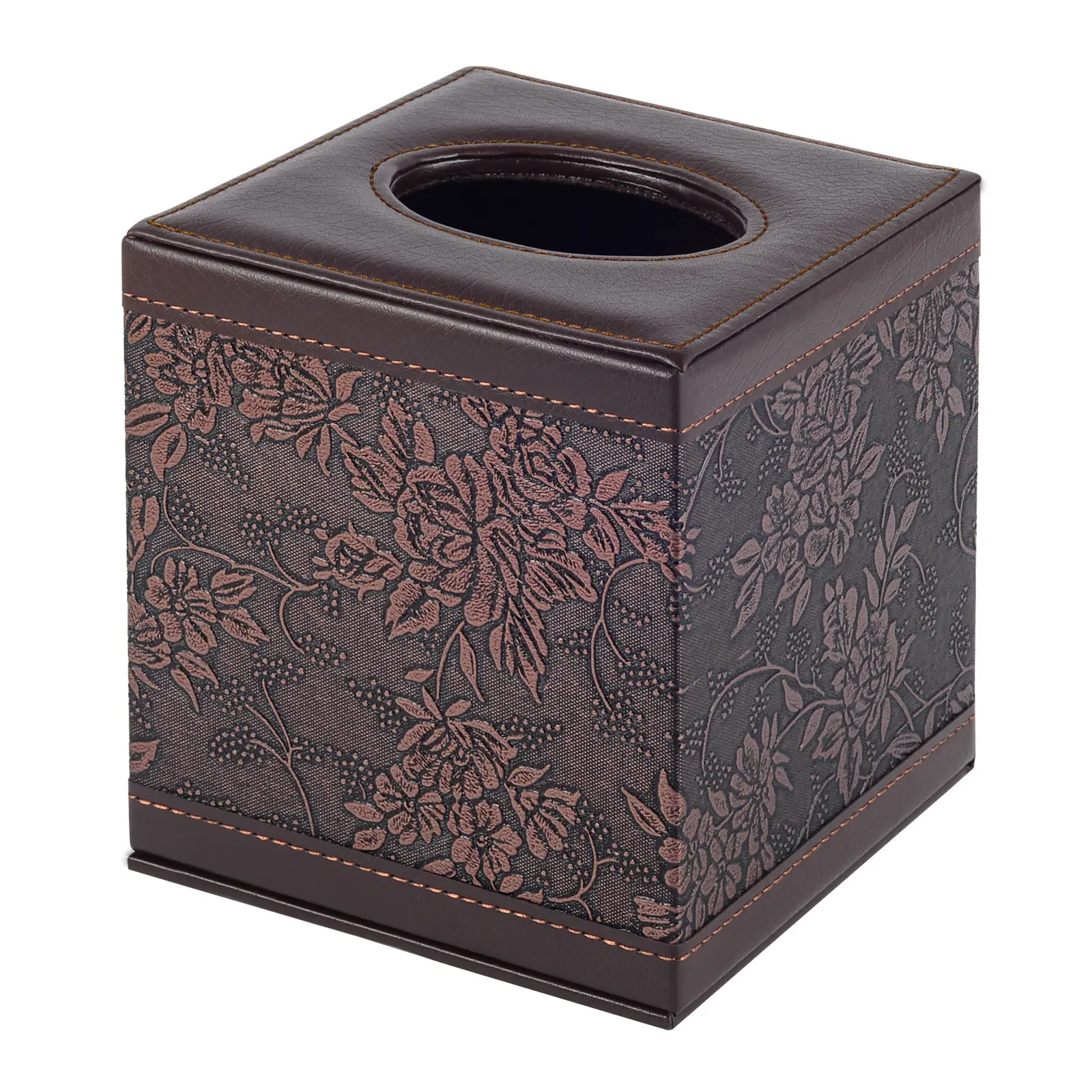 Square Heated Roll Tissue Box Vintage Flower Leather - Image 13