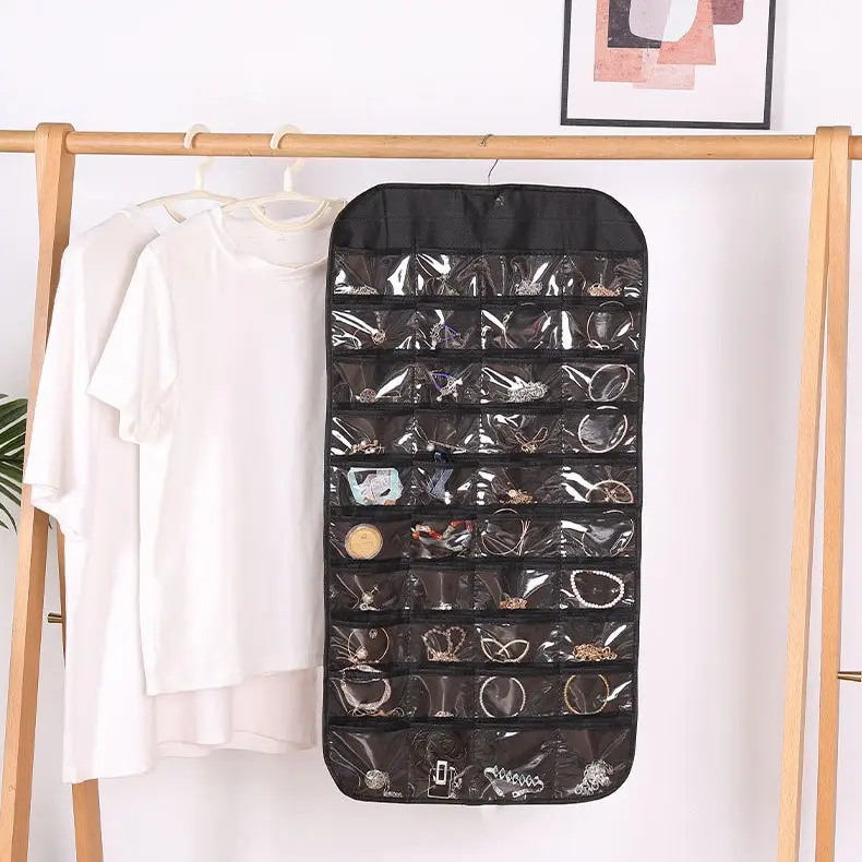 Double-Sided 80-Grid Jewelry Storage Bag Beige 78cm - Image 11
