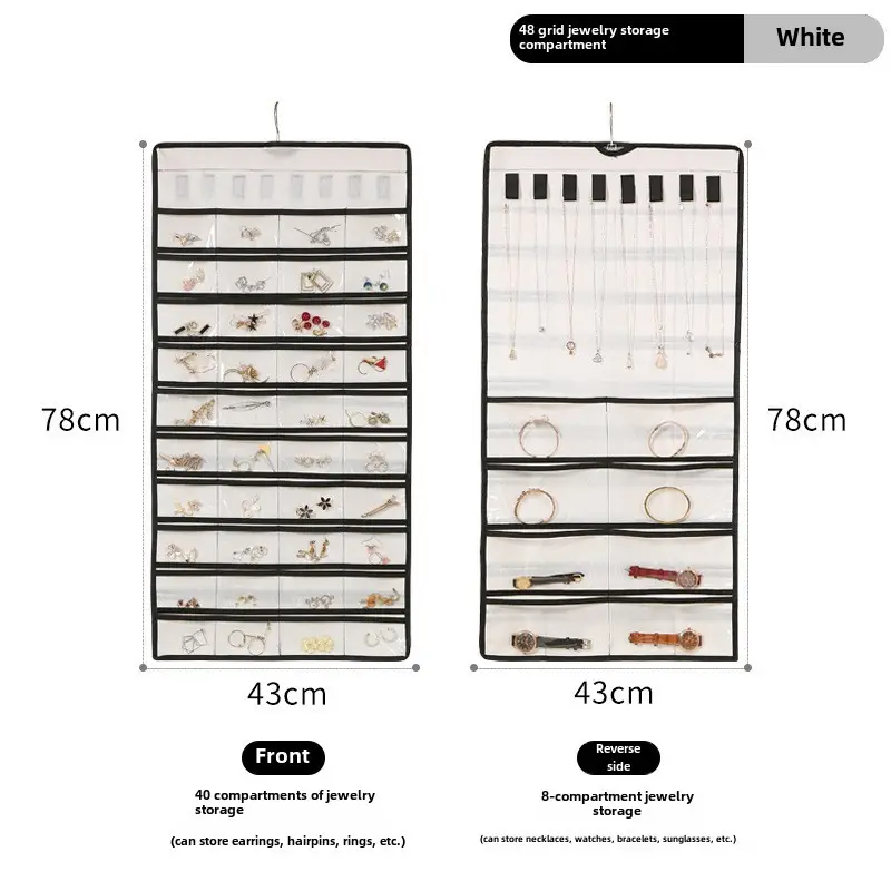 Double-Sided 80-Grid Jewelry Storage Bag Beige 78cm - Image 5