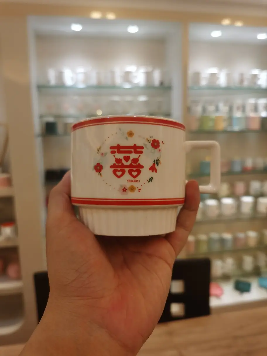 Wedding Couple Mug Set White Red Floral Design — feature 42