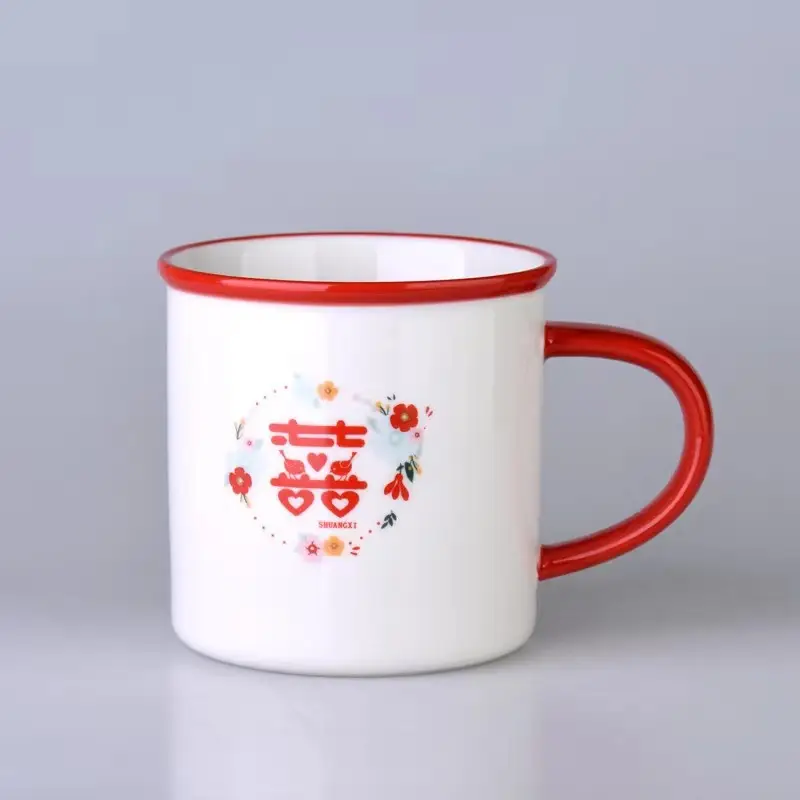 Wedding Couple Mug Set White Red Floral Design — feature 48