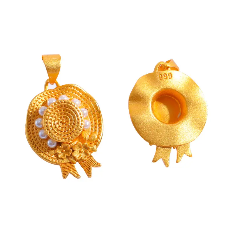 Gold Plated Straw Hat Necklace for Women