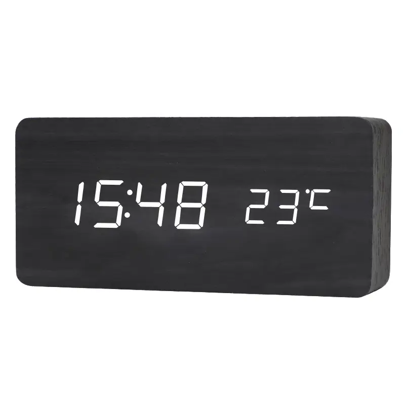 Silent Wooden Alarm Clock with LED Display 18:00 22°C - Image 3