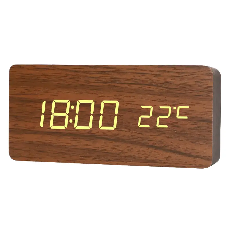 Silent Wooden Alarm Clock with LED Display 18:00 22°C - Image 4