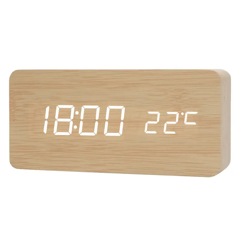 Silent Wooden Alarm Clock with LED Display 18:00 22°C - Image 2