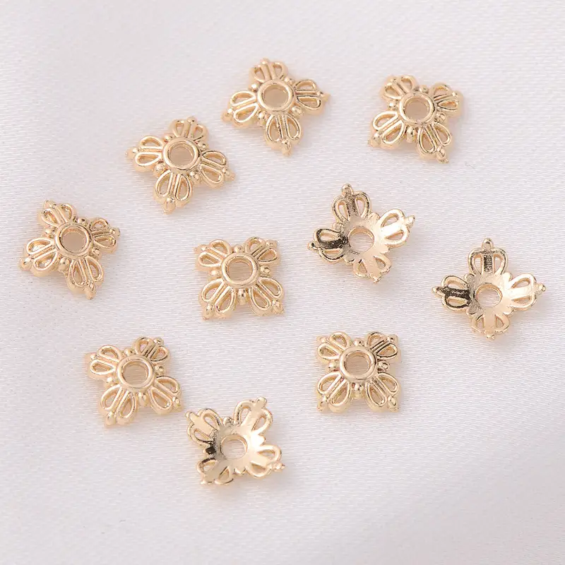 14K Gold Floral Beads for Jewelry Making - Image 4