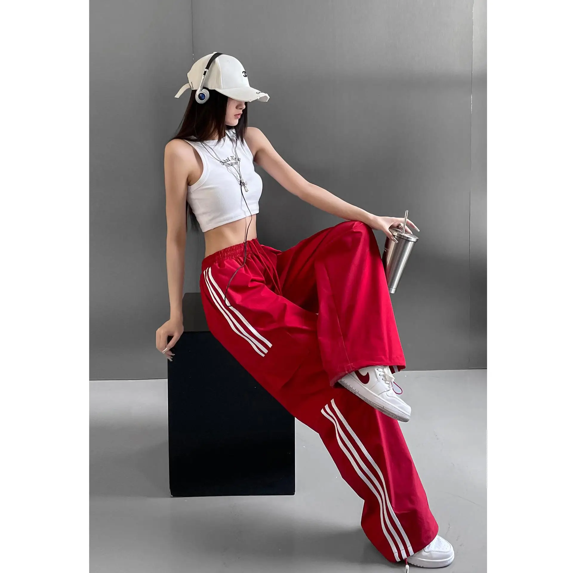 Women's Navy Blue Retro Hiking Cargo Pants High Waist Sports Pants - Image 11