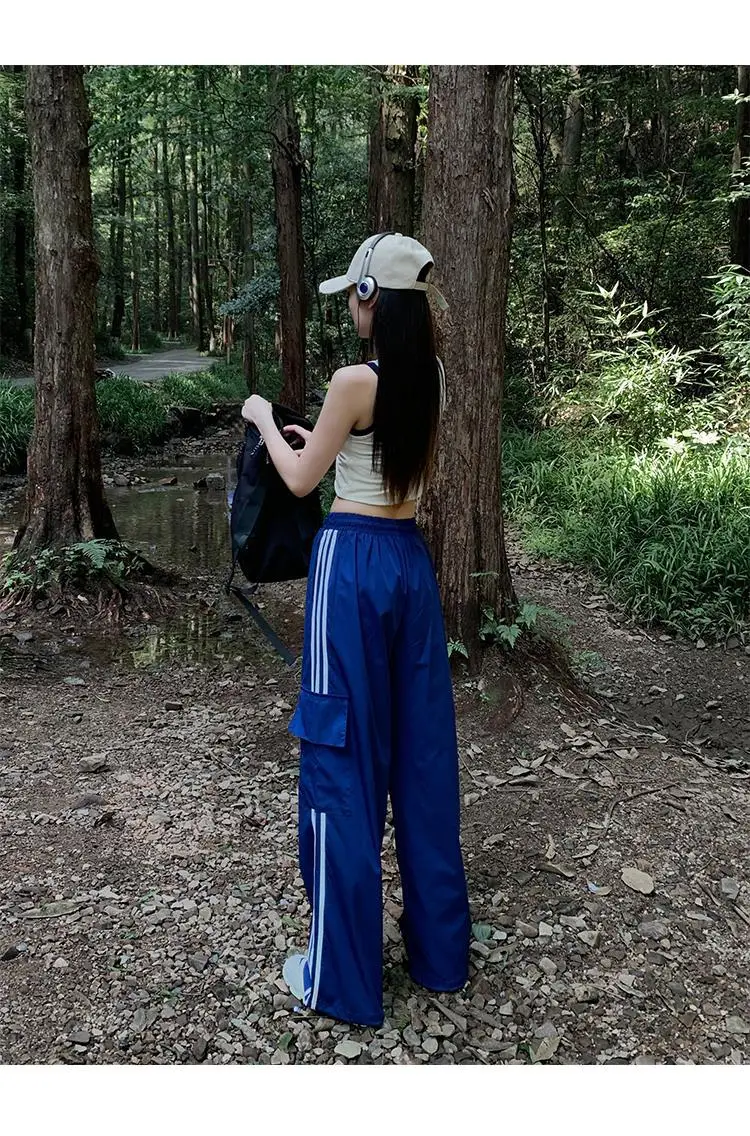 Women's Navy Blue Retro Hiking Cargo Pants High Waist Sports Pants — feature 12
