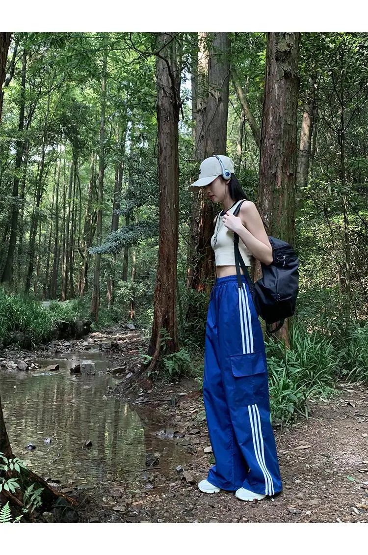 Women's Navy Blue Retro Hiking Cargo Pants High Waist Sports Pants — feature 14