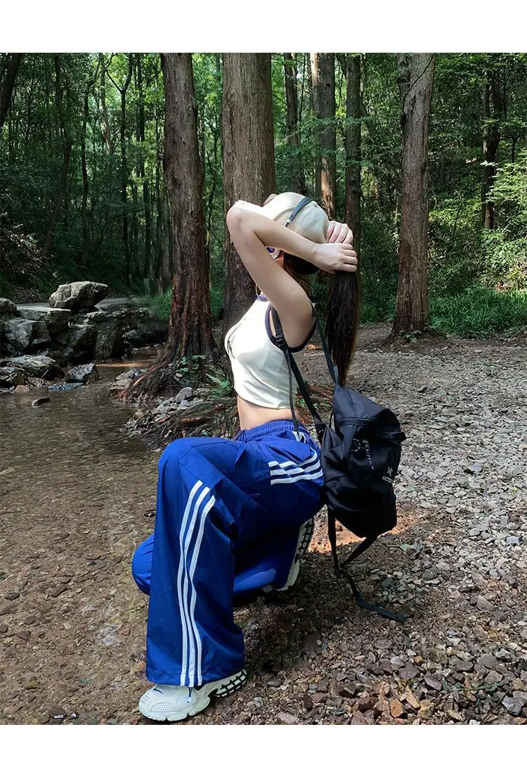 Women's Navy Blue Retro Hiking Cargo Pants High Waist Sports Pants — feature 17