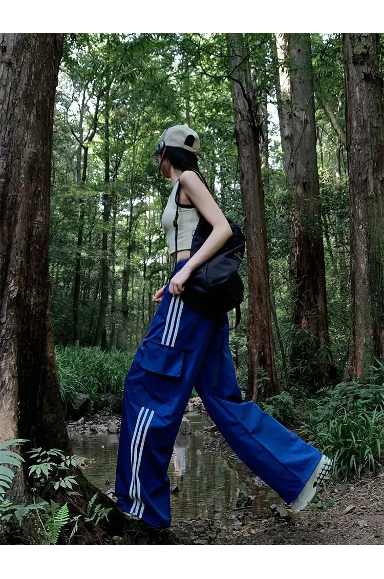 Women's Navy Blue Retro Hiking Cargo Pants High Waist Sports Pants — feature 20
