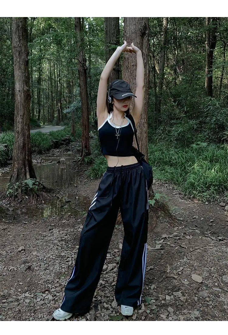 Women's Navy Blue Retro Hiking Cargo Pants High Waist Sports Pants — feature 21