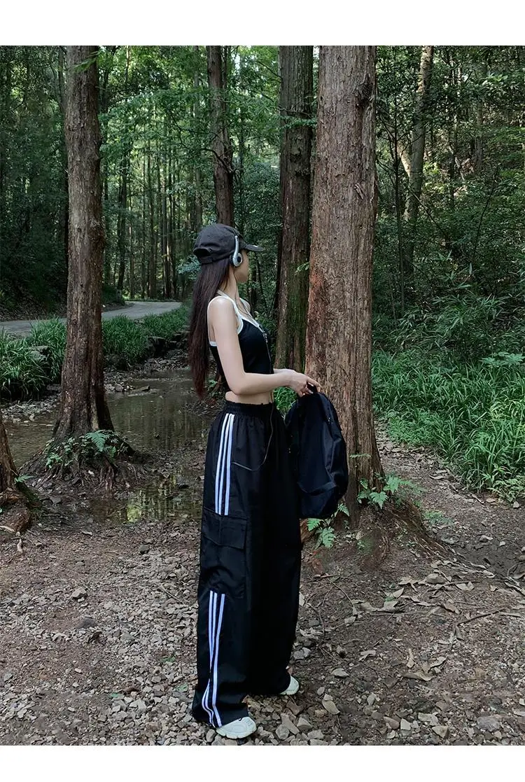Women's Navy Blue Retro Hiking Cargo Pants High Waist Sports Pants — feature 23